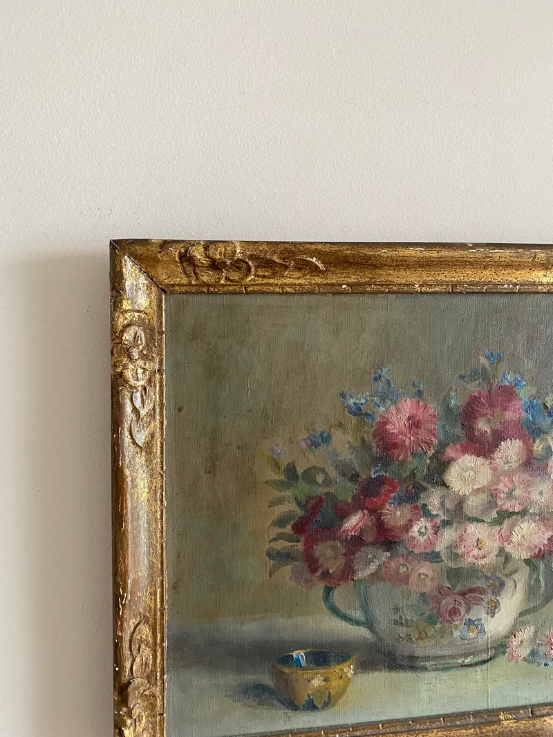 Peinture nature morte encadrement bois doré 19ème