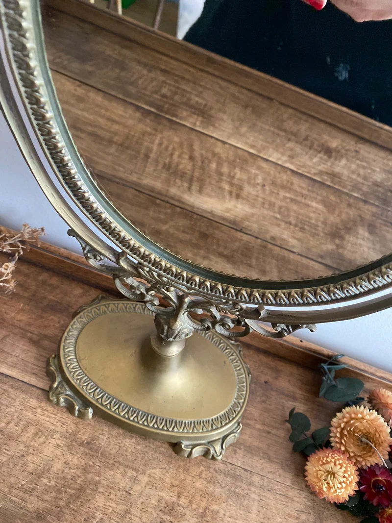 Miroir psyché sur pied en laiton doré