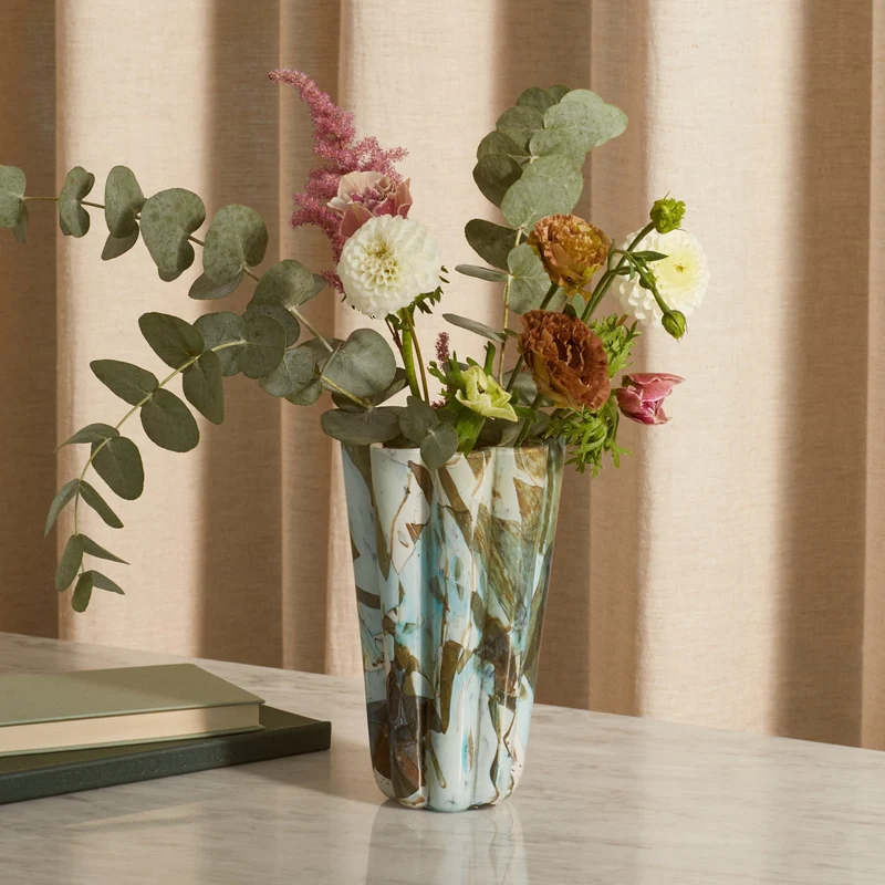 Stories of Italy Aquamarine Flower Bucket Vase