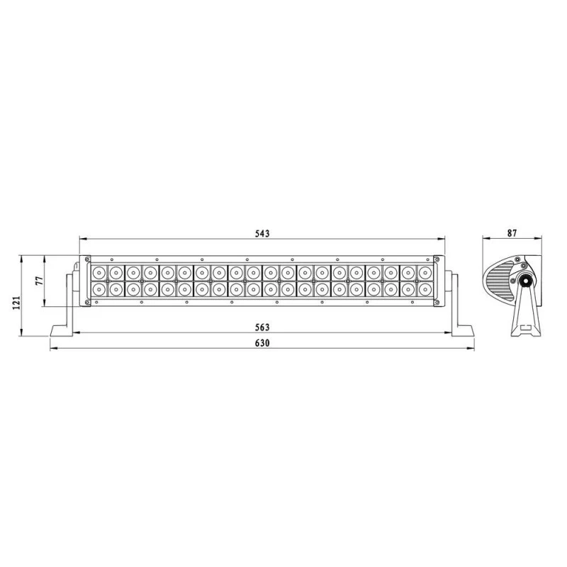 Barre lumineuse LED droite / Faisceau large / 40x LED / 630mm