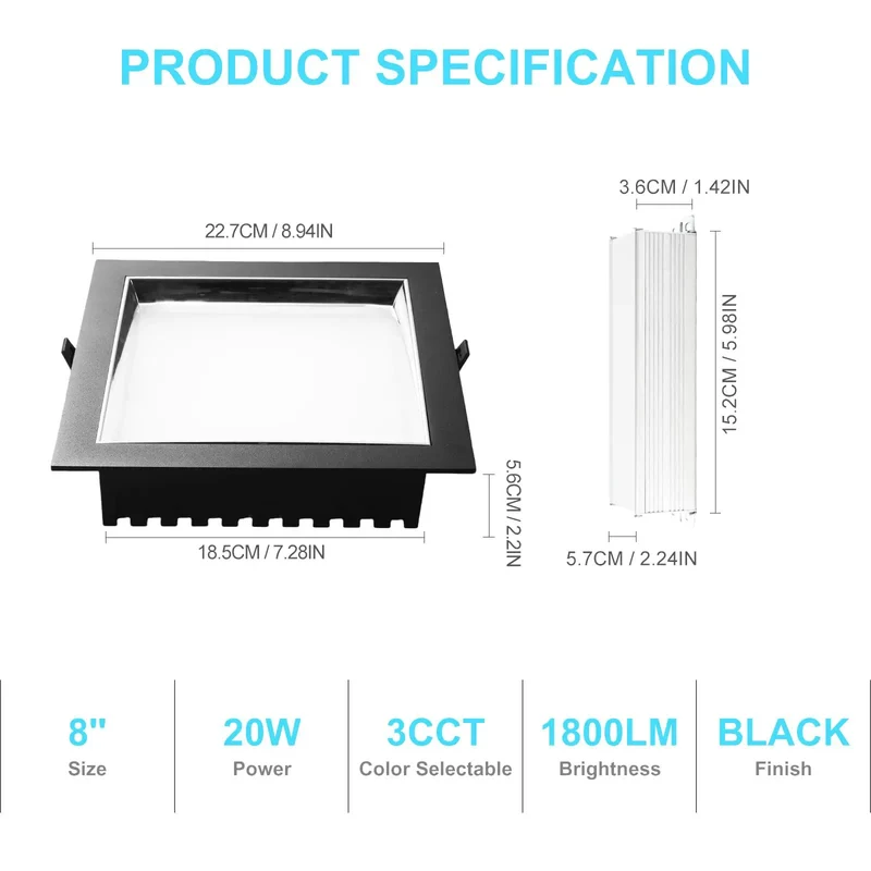 Skip The Electrical Hassle With Super Chill 8 Inch Square Recessed Ceiling Light 3Cct Dimmable Black 2 Pack Tool Free Diy Install Easy Setup Bright Glow Featuring Integrated Junction Box For A Swift Upgrade That Works Like Magic For A Stellar Home