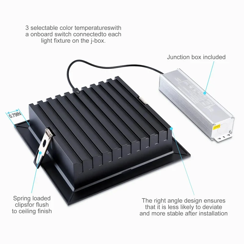 Skip The Electrical Hassle With Super Chill 8 Inch Square Recessed Ceiling Light 3Cct Dimmable Black 2 Pack Tool Free Diy Install Easy Setup Bright Glow Featuring Integrated Junction Box For A Swift Upgrade That Works Like Magic For A Stellar Home