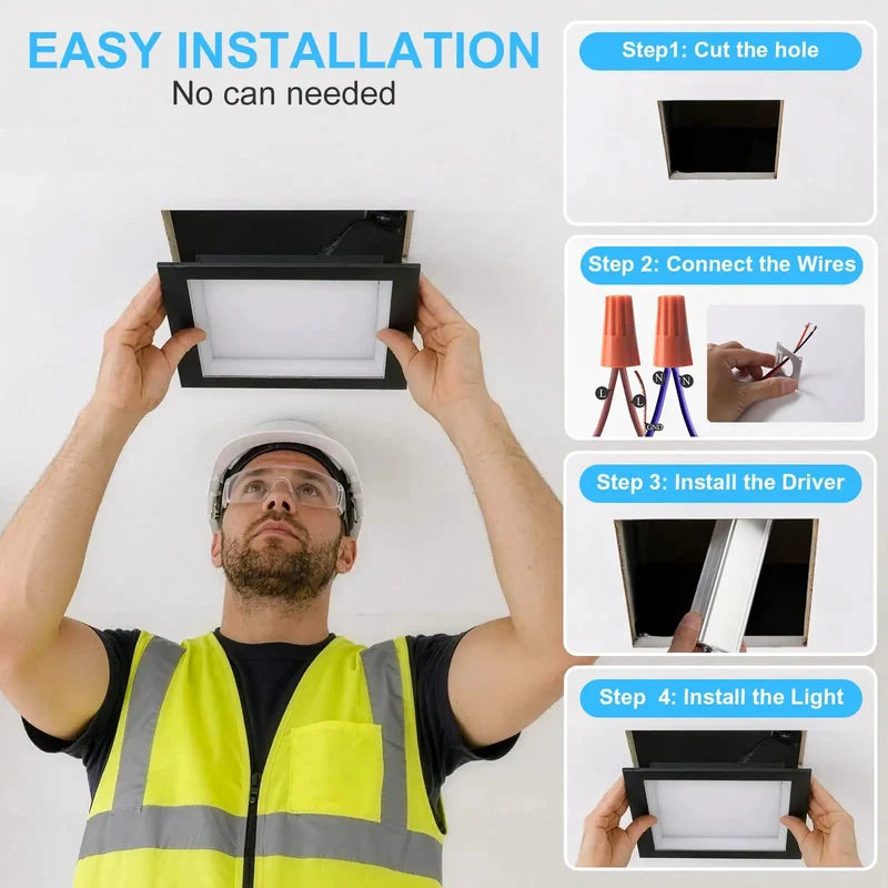 Skip The Electrical Hassle With Super Chill 8 Inch Square Recessed Ceiling Light 3Cct Dimmable Black 2 Pack Tool Free Diy Install Easy Setup Bright Glow Featuring Integrated Junction Box For A Swift Upgrade That Works Like Magic For A Stellar Home