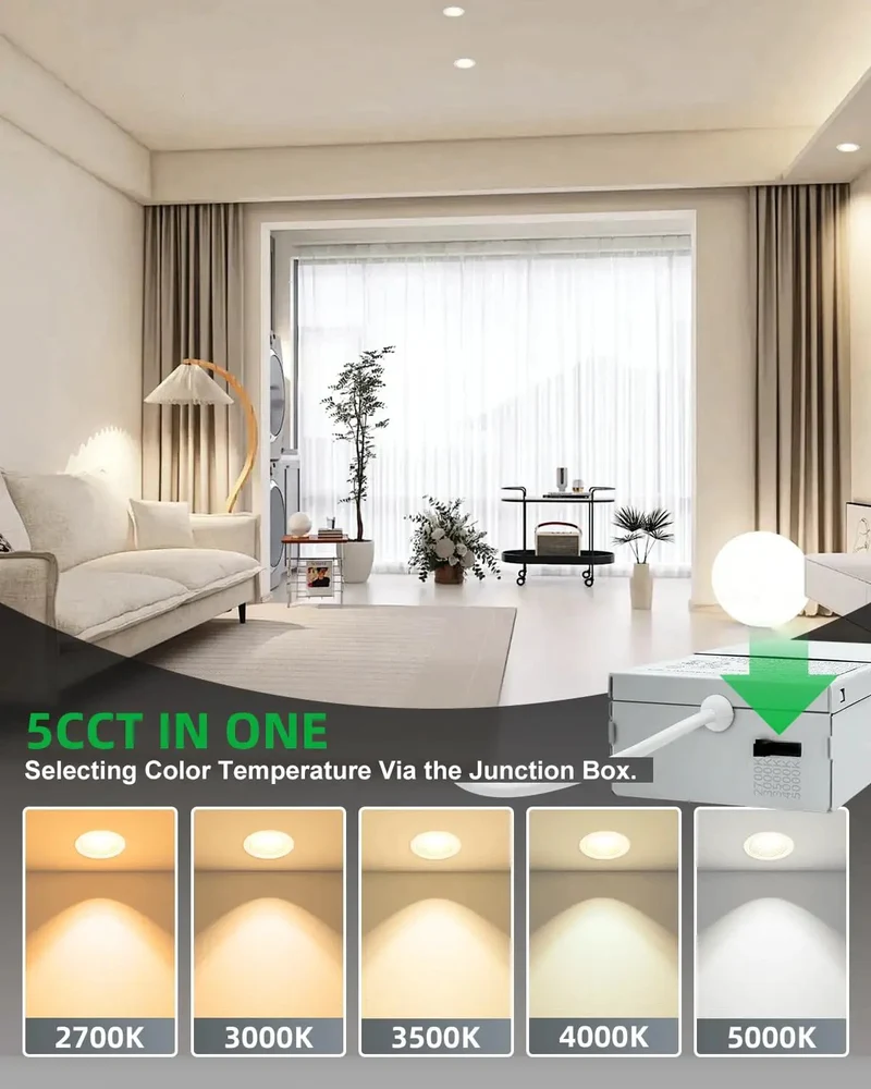 3 Inch Led Recessed Ceiling Lights With Deep Anti Glare Baffles For Zero Nonsense Glow, 5Cct Tunable To Warm Plus Smooth Dimming Control, Fresh Downlights Perfect For Bedroom And Home Projects, Includes 4 Pack Of White Can Lights