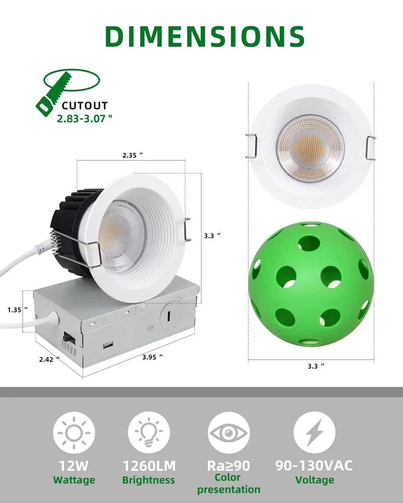 3 Inch Led Recessed Ceiling Lights With Deep Anti Glare Baffles For Zero Nonsense Glow, 5Cct Tunable To Warm Plus Smooth Dimming Control, Fresh Downlights Perfect For Bedroom And Home Projects, Includes 4 Pack Of White Can Lights