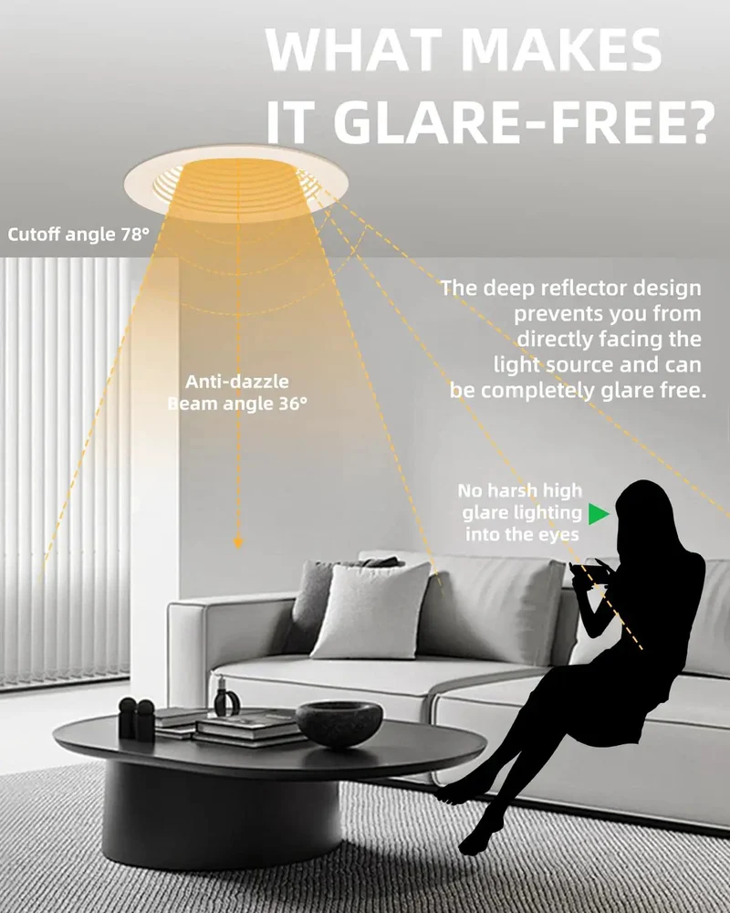 3 Inch Led Recessed Ceiling Lights With Deep Anti Glare Baffles For Zero Nonsense Glow, 5Cct Tunable To Warm Plus Smooth Dimming Control, Fresh Downlights Perfect For Bedroom And Home Projects, Includes 4 Pack Of White Can Lights