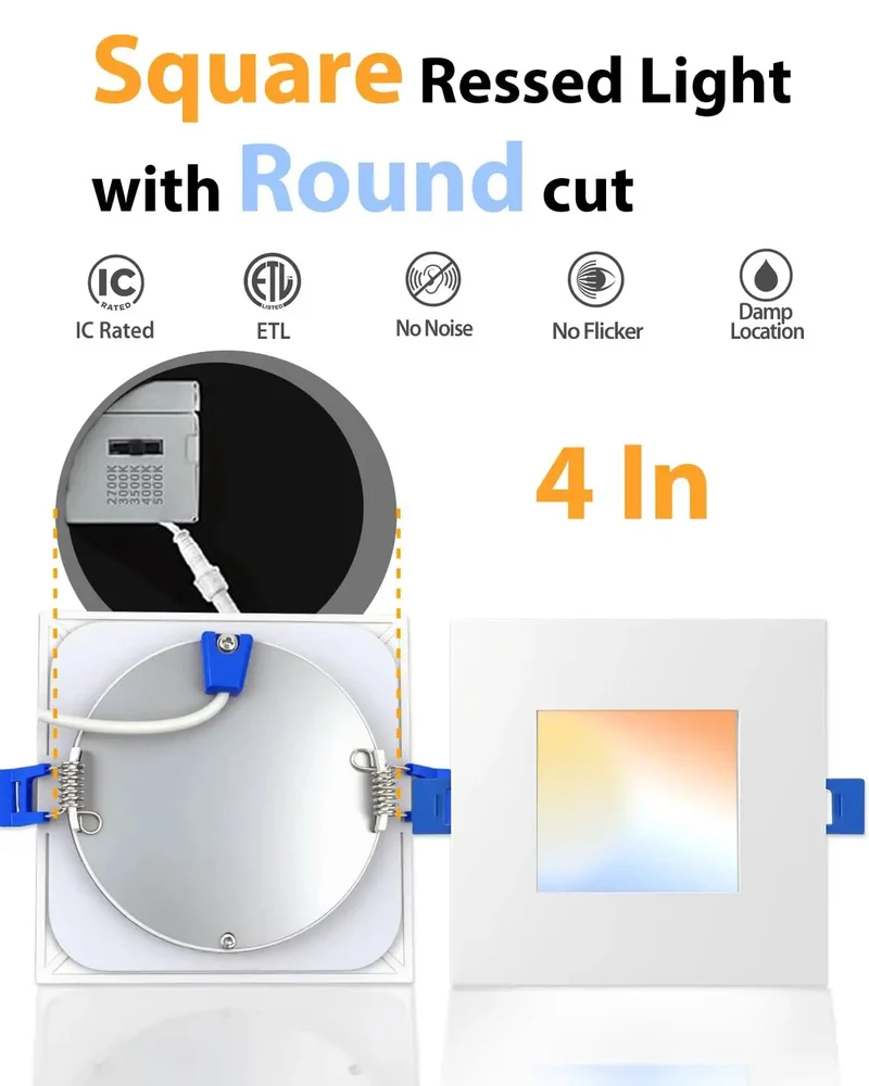 Ultra Thin Square Led Recessed Lighting 4 Inch Flat Panel Ceiling Fixture 4 Pack With 5 Dialable Color Levels And Hella Easy Plug And Play Install For Modern Rooms