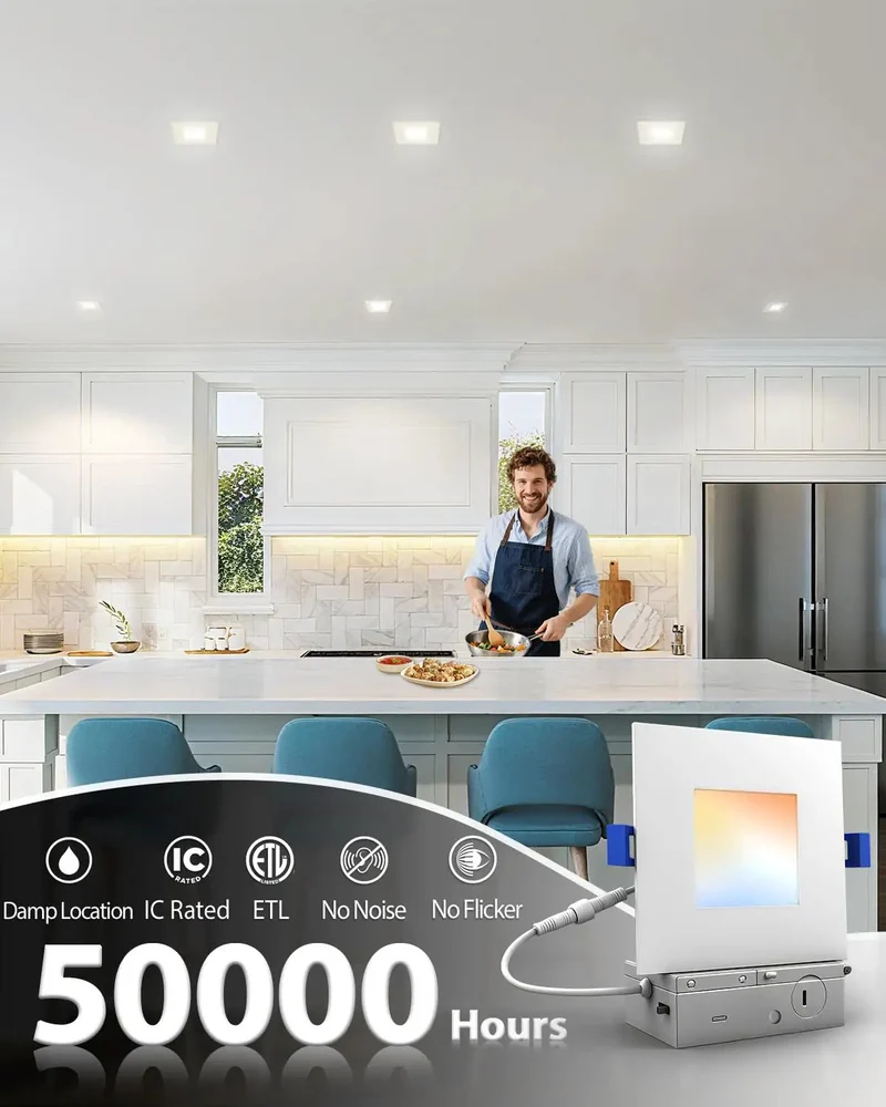 Ultra Thin Square Led Recessed Lighting 4 Inch Flat Panel Ceiling Fixture 4 Pack With 5 Dialable Color Levels And Hella Easy Plug And Play Install For Modern Rooms