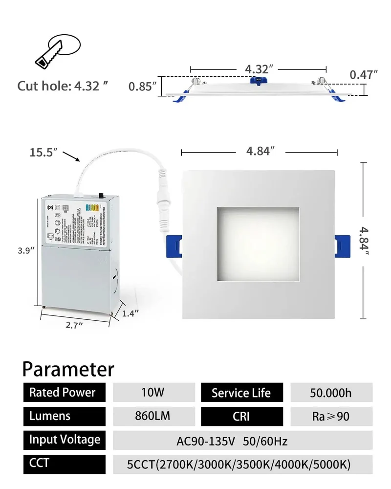 Ultra Thin Square Led Recessed Lighting 4 Inch Flat Panel Ceiling Fixture 4 Pack With 5 Dialable Color Levels And Hella Easy Plug And Play Install For Modern Rooms