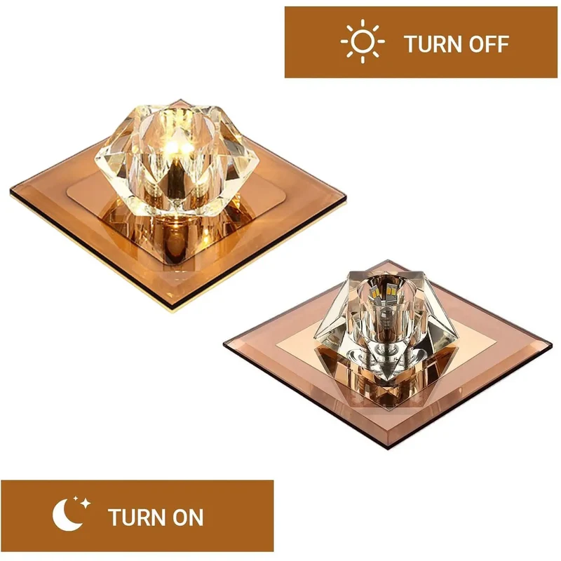 Set of 6 Square Recessed Ceiling Lights With Crystal Trim Dimmable LED Flush Mount Downlights For Walls Or Furniture Easy Tool Free Installation Bronze Finish Luxury Ambient Lighting High Intensity LED Cube Shape Integration Friendly