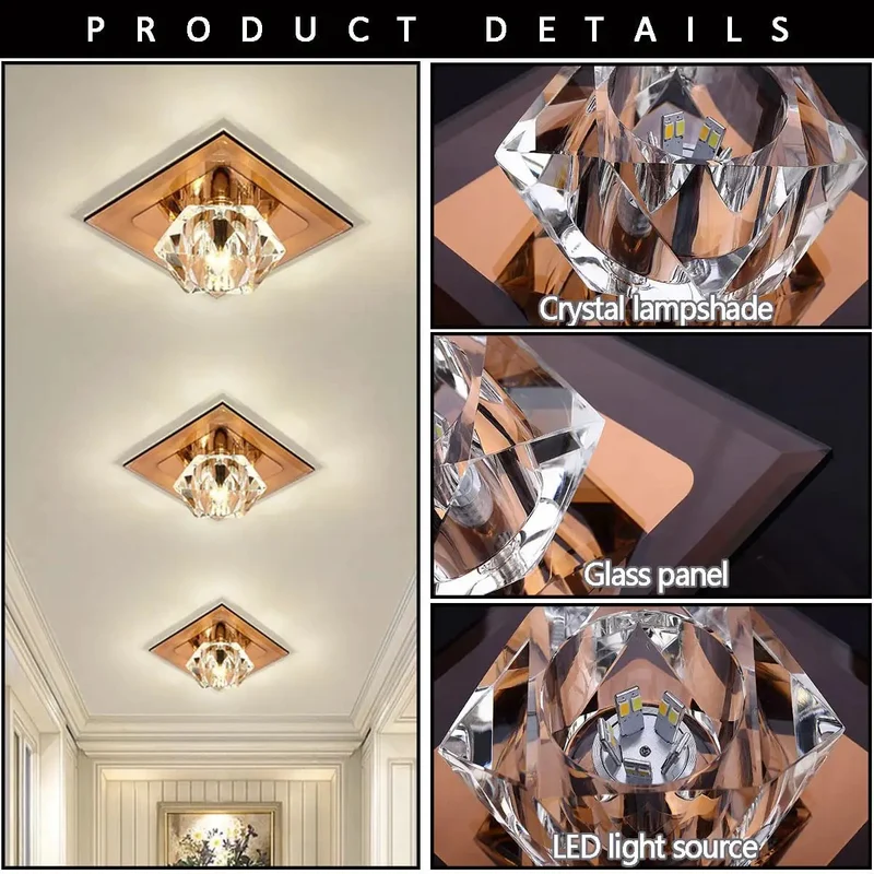 Set of 6 Square Recessed Ceiling Lights With Crystal Trim Dimmable LED Flush Mount Downlights For Walls Or Furniture Easy Tool Free Installation Bronze Finish Luxury Ambient Lighting High Intensity LED Cube Shape Integration Friendly