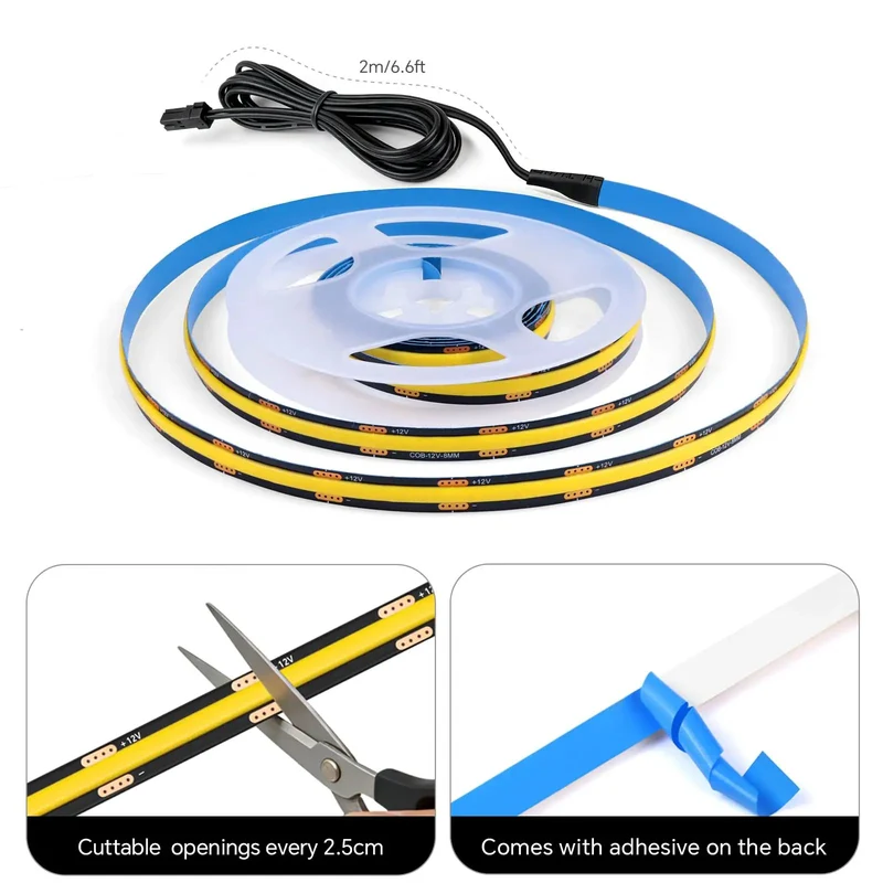 10 Piece 12V COB LED Cabinet Light Kit With Smart Sensor Black PCB Under Shelf Strip 4000K Neutral White Self Adhesive Peel And Stick Tape For Effortless Next Level Smooth Glow