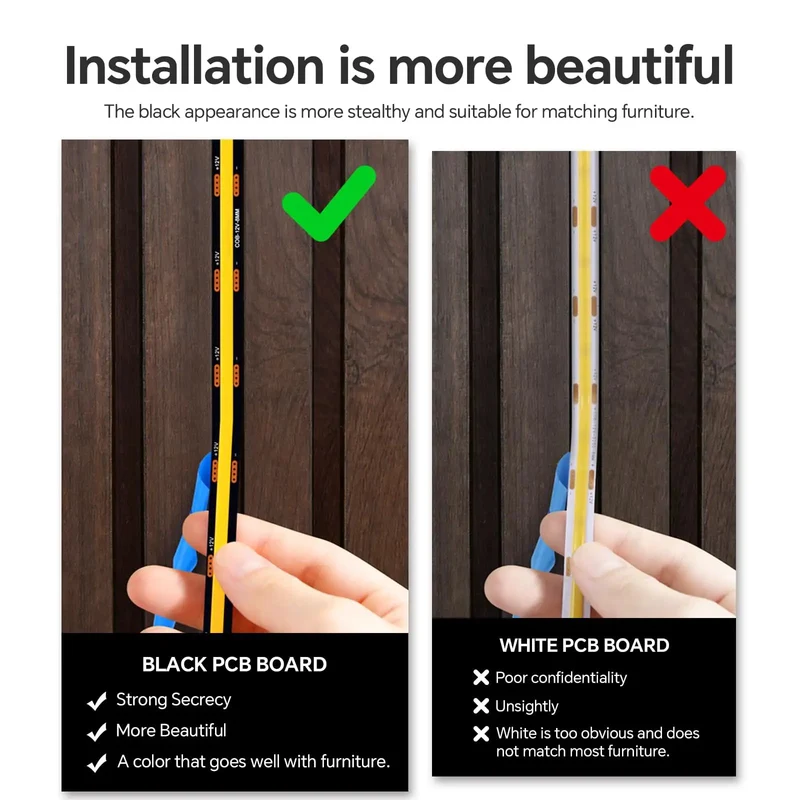 10 Piece 12V COB LED Cabinet Light Kit With Smart Sensor Black PCB Under Shelf Strip 4000K Neutral White Self Adhesive Peel And Stick Tape For Effortless Next Level Smooth Glow