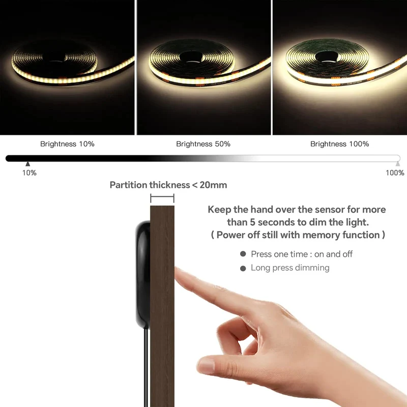 10 Piece 12V COB LED Cabinet Light Kit With Smart Sensor Black PCB Under Shelf Strip 4000K Neutral White Self Adhesive Peel And Stick Tape For Effortless Next Level Smooth Glow