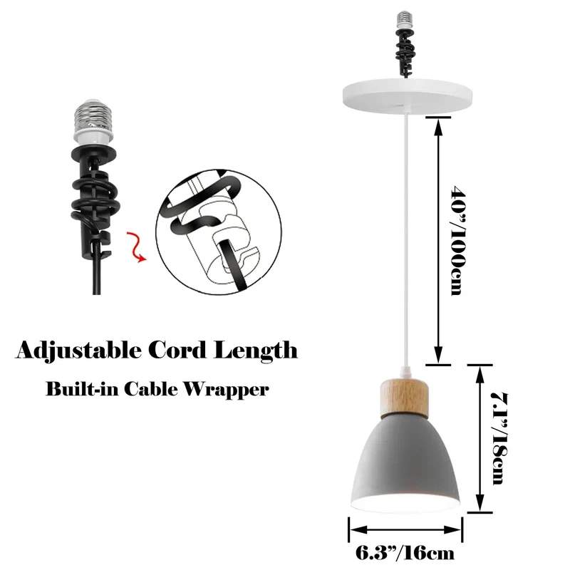 Matte Metal Recessed Light Conversion Kit For 4 5 6 Inch Housing With Universal E26 Socket And Adjustable Hanging Chain For Smooth Swap To Modern Pendant Fixtures In Sleek Gray Finish For Kitchen Island And Entryways