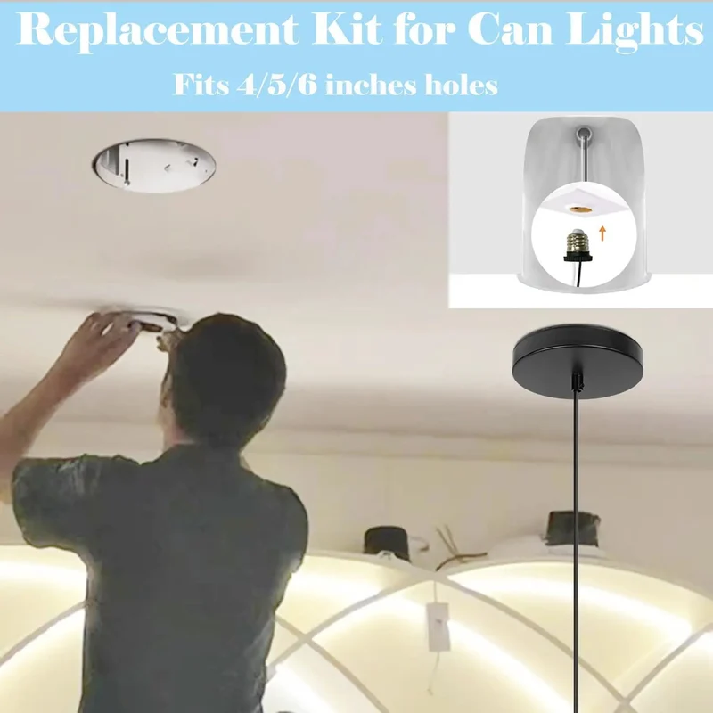 Metal Farmhouse Convertible Light Kit For 4 5 6 Inch Recessed Openings With E26 Adapter Transforms Can Into Pendant Safe Rated Dimmable Socket For Kitchen Island And Hallways Green Hassle Free Glow Up