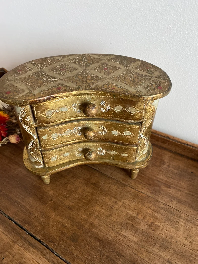 Coffret florentin doré 3 tiroirs or et beige