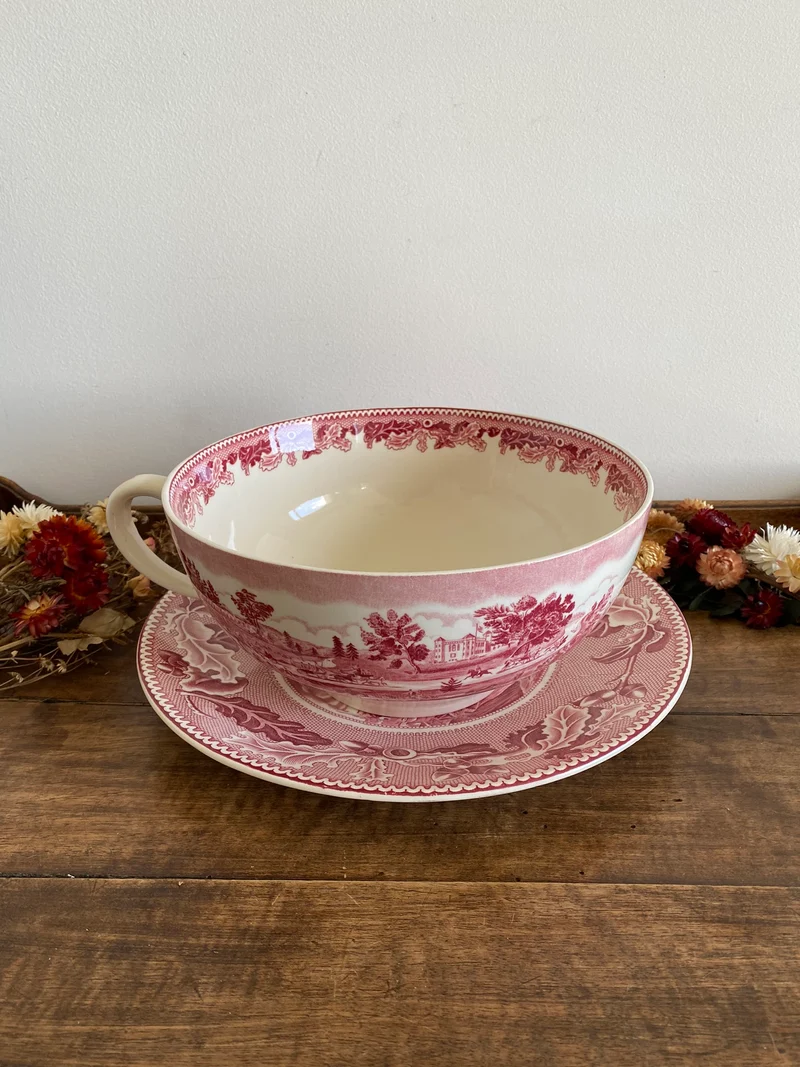 Tasse et assiette en porcelaine XL British roses Johnsons Bros collection Historic America