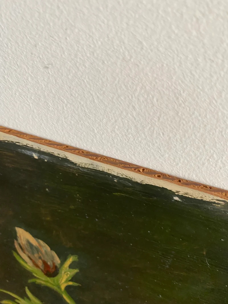 Peinture sur planche représentant un bouquet de fleurs dans son vase