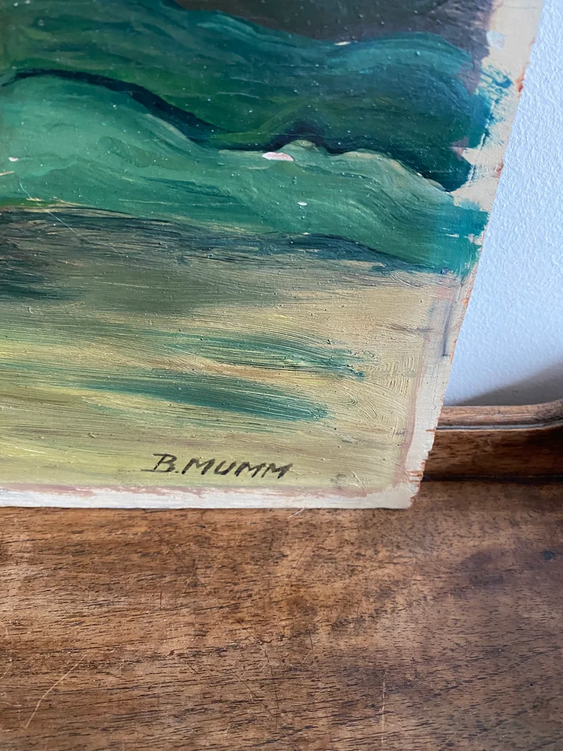 Peinture sur planche représentant un bouquet de fleurs dans son vase