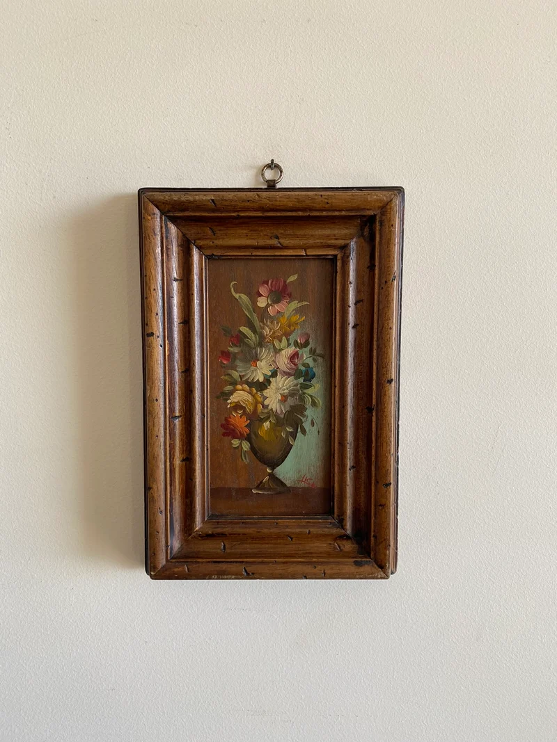 Peinture bouquet de fleurs dans son cadre en bois