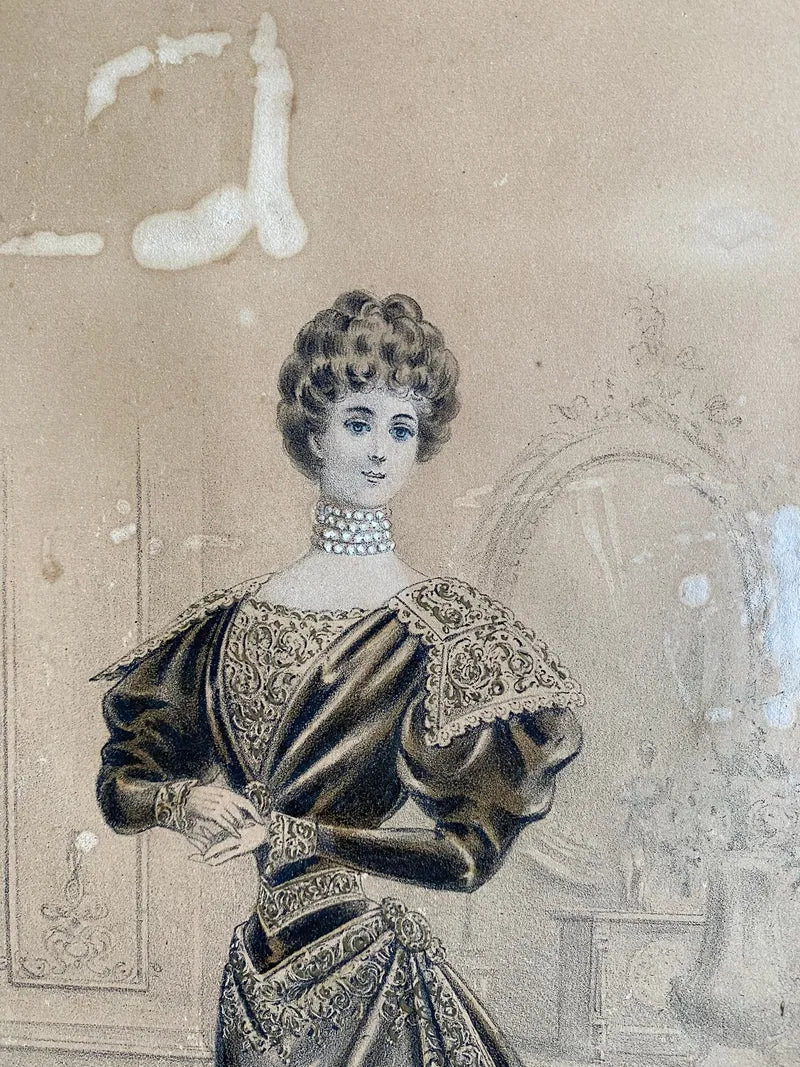 Gravure de mode encadrée époque Napoléon 3