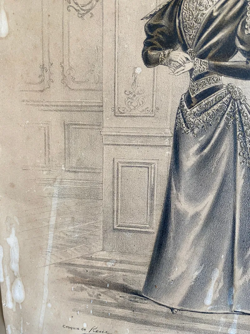 Gravure de mode encadrée époque Napoléon 3