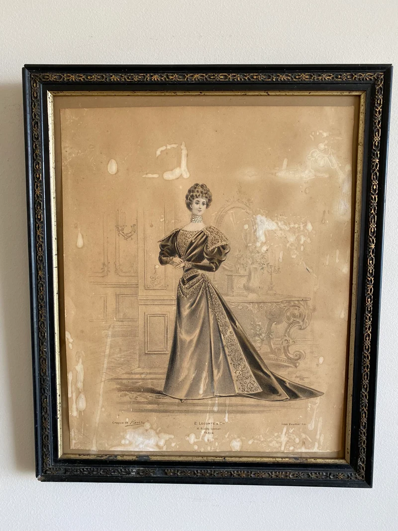 Gravure de mode encadrée époque Napoléon 3