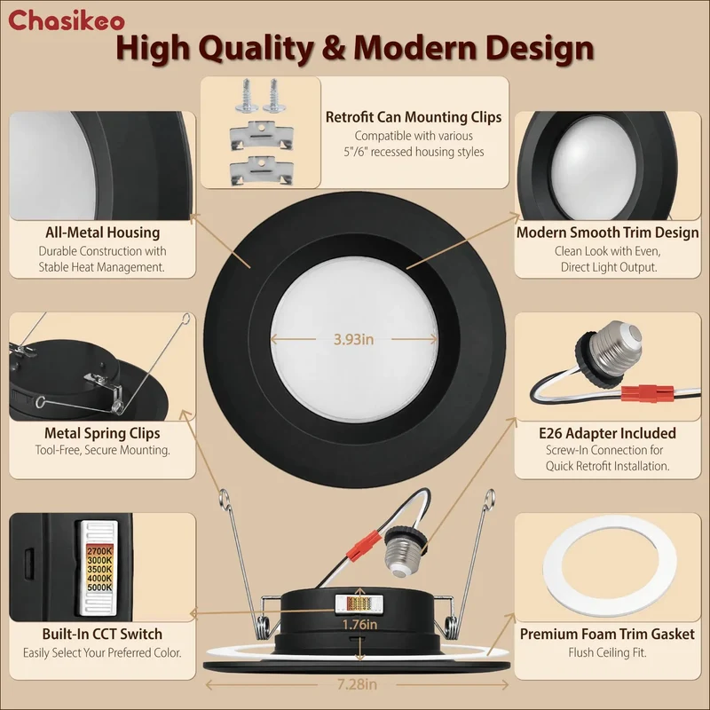 10 Pack 5 And 6 Inch Matte Black Led Recessed Downlights Featuring Rock Solid Dimming Operation And 5Cct Color Shift Options To Spruce Up Your Living Quarters Today