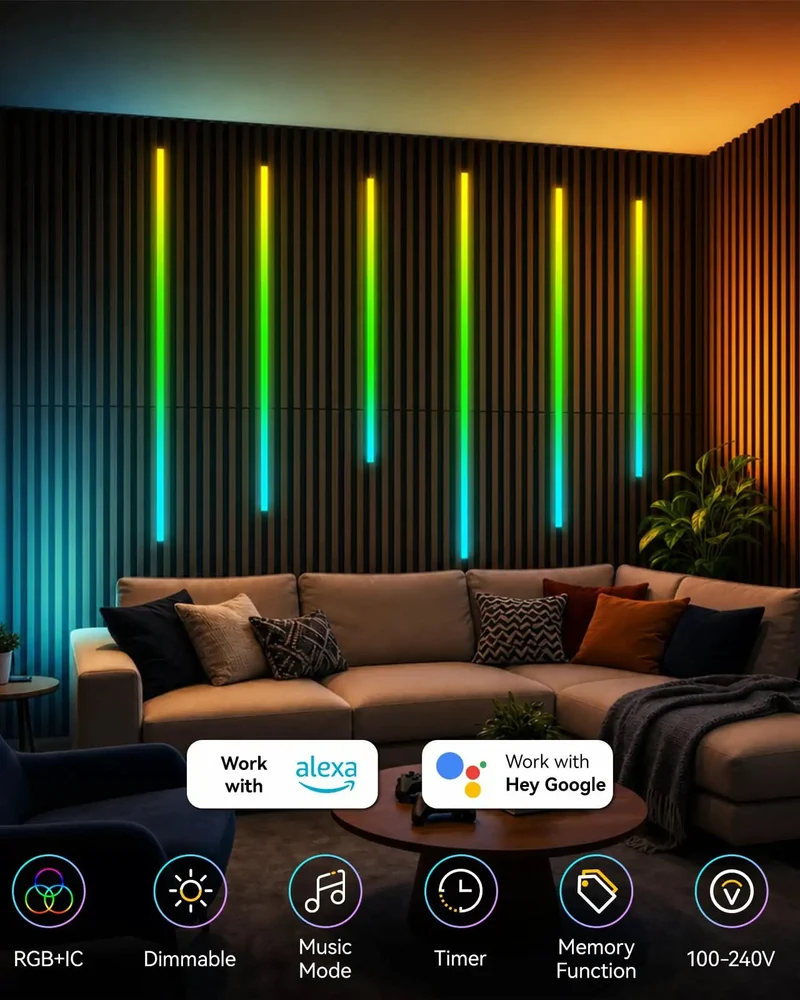 Sleek Rgb Ic Slat Wall Lights With Smart App Controls Zero Wire Hookup Recessed Or Peel Stick Diy Mounting Flexible Accent For Tight Setup And Hassle Free Color Shifts 6 Pack