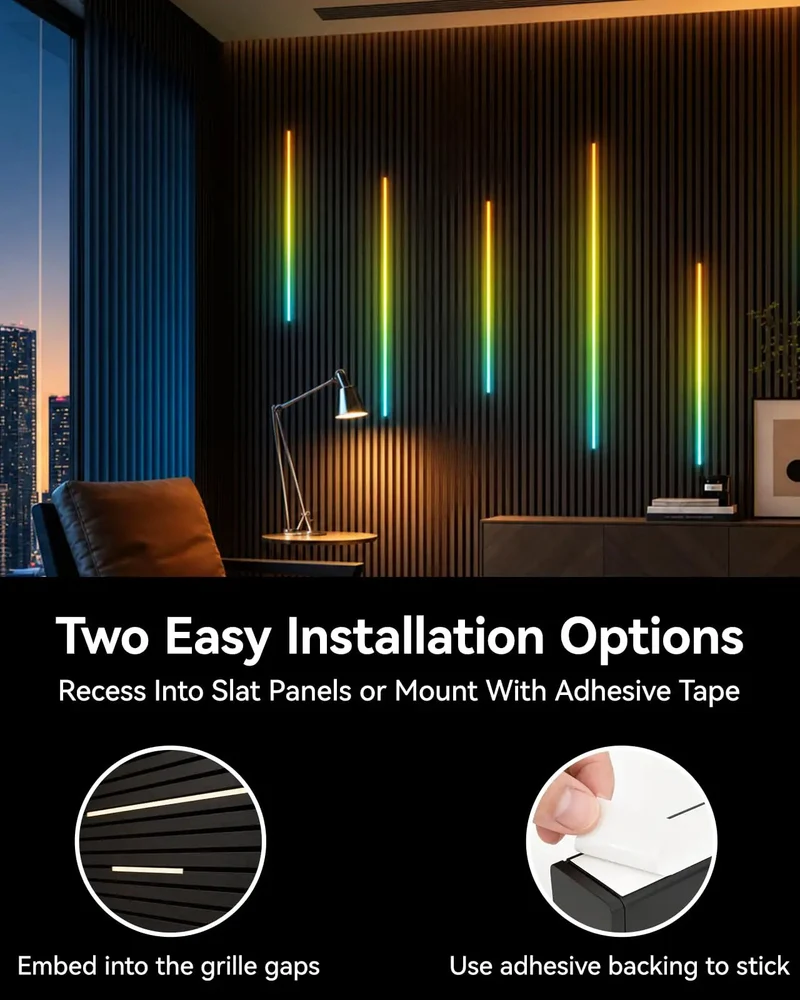 Sleek Rgb Ic Slat Wall Lights With Smart App Controls Zero Wire Hookup Recessed Or Peel Stick Diy Mounting Flexible Accent For Tight Setup And Hassle Free Color Shifts 6 Pack