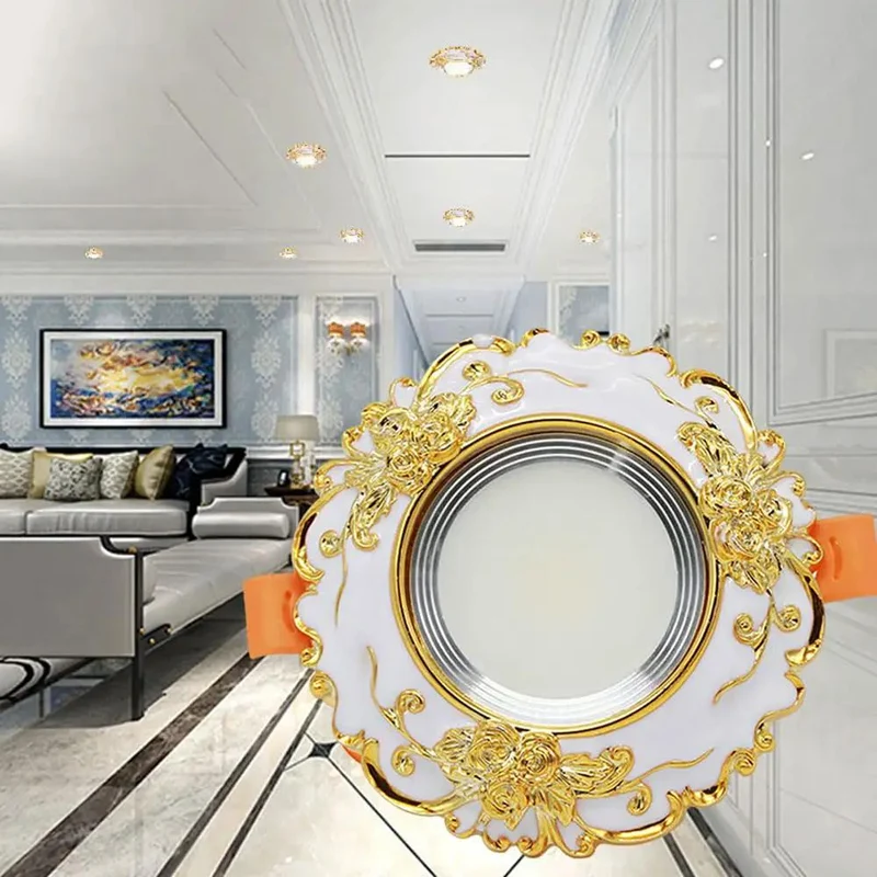 Vintage Resin Round Recessed Downlight Featuring Hand Carved Classic Patterns And Durable Electroplated Edges Slick Design Adds Class To Any Room Quick Tool Free Setup White 3W Led Trim Kit Provides Clean Illumination For Bedroom Or Living Space