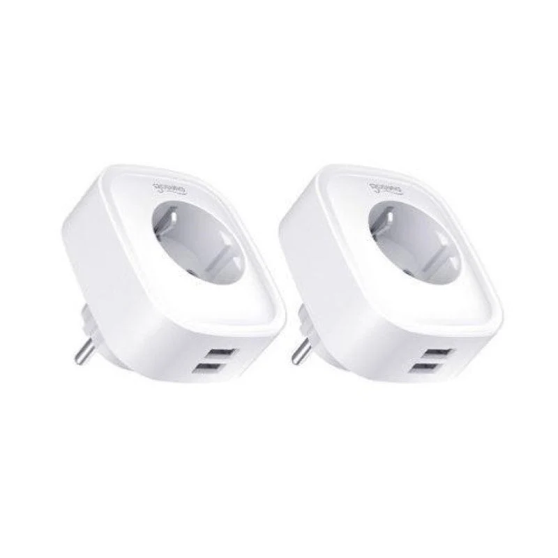 Prise Connectée Intelligente WiFi 2.4GHz 16A Blanche + 2 Ports USB 2.1A (Lot de 2)