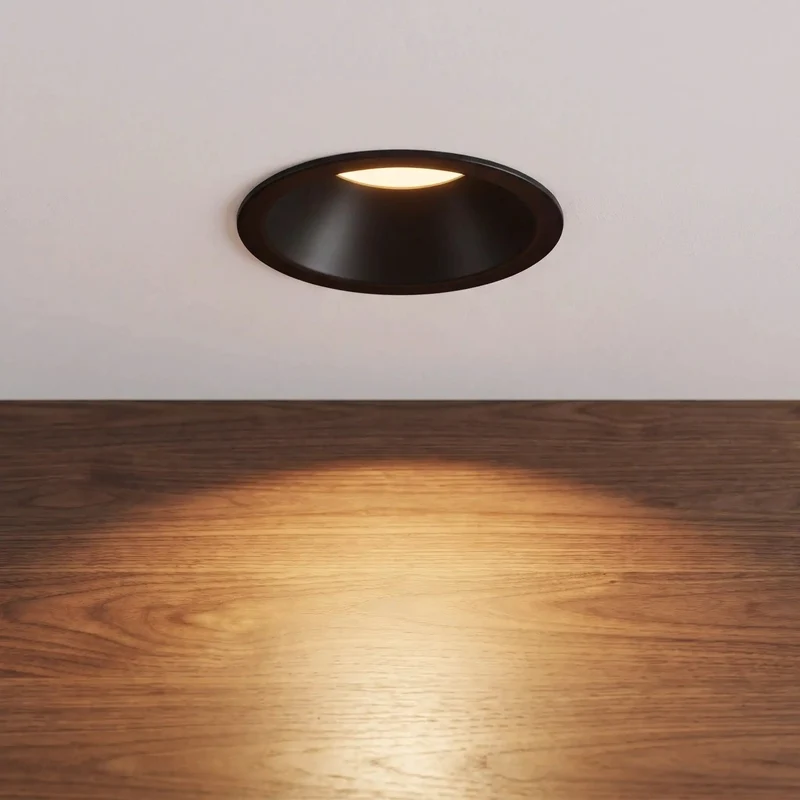 Sleek Black Metal MR16 Recessed Downlight Trim Deep Baffle Anti Glare Shield Smooth 1.57 Inch Cut Out Fits Standard Cans Easy Slip Install Indoor Spotlight Sharp Focus Beam Matte Finish Modern Glow Long Lasting Performance Premium Quality Zero Hassle