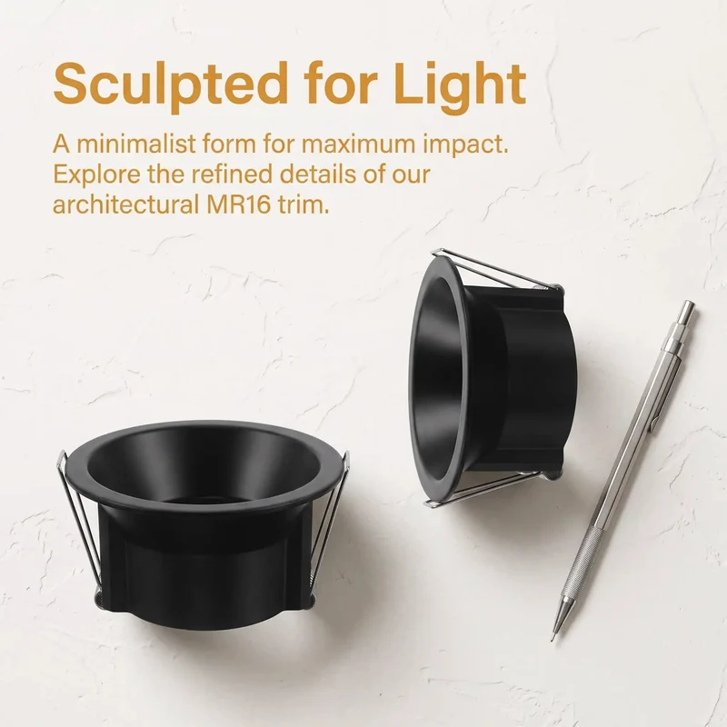 Sleek Black Metal MR16 Recessed Downlight Trim Deep Baffle Anti Glare Shield Smooth 1.57 Inch Cut Out Fits Standard Cans Easy Slip Install Indoor Spotlight Sharp Focus Beam Matte Finish Modern Glow Long Lasting Performance Premium Quality Zero Hassle