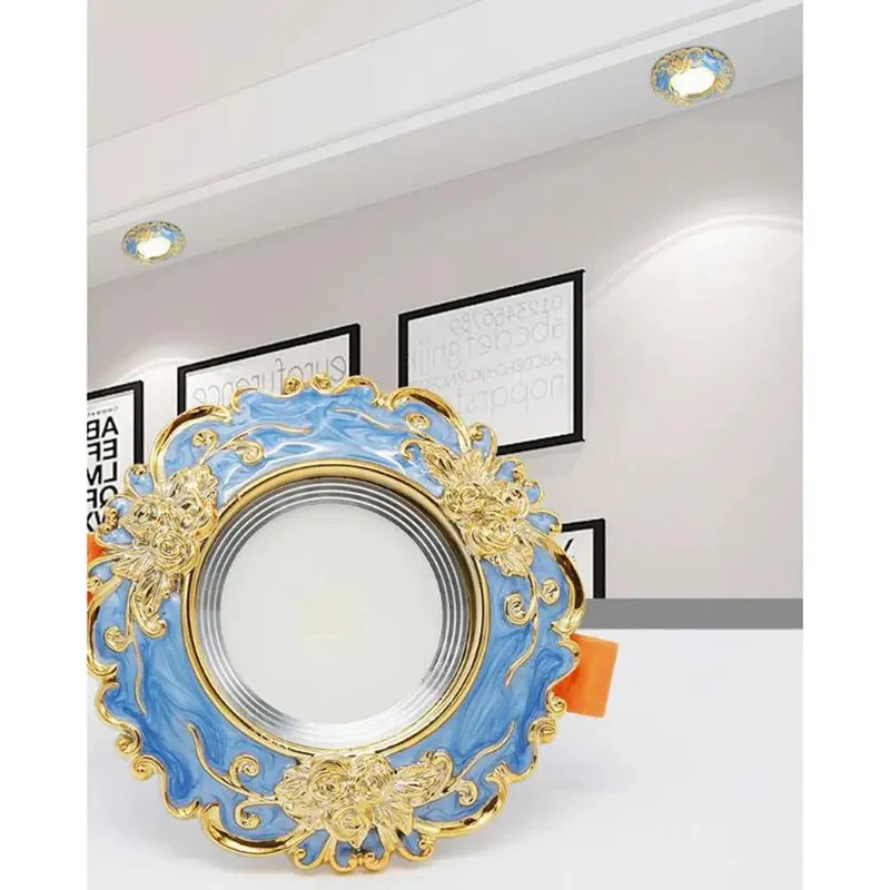 Vintage Round Recessed LED Ceiling Light Kit Featuring Hand Carved Resin Trim And Sleek Flat Baffle Housing For No Sweat Wiring And Crisp Room Illumination