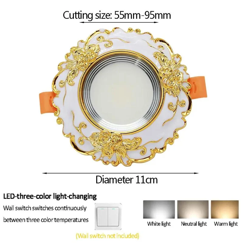 Vintage Round Recessed LED Ceiling Light Kit Featuring Hand Carved Resin Trim And Sleek Flat Baffle Housing For No Sweat Wiring And Crisp Room Illumination