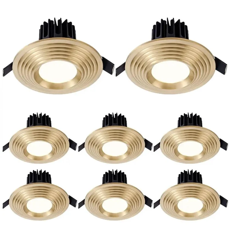 8 Pack Brass Recessed Downlight 7W Dimmable LED Ceiling Light Anti Glare 4.2 Inch With Slick Brass Trim And Hassle Free Setup Perfect For Kitchen Hallway Living Room Superb Chill Glow