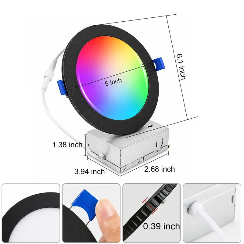 6 Inch Smart Recessed Downlight With Slick Black Trim Delivers Boss Level Control Via Zigbee 3.0 RGBCW Dimmable Glow Perfect For Your Smart Setup Works Like A Charm With Alexa Home Assistant And SmartThings No Drama Just Pure Style Vibe