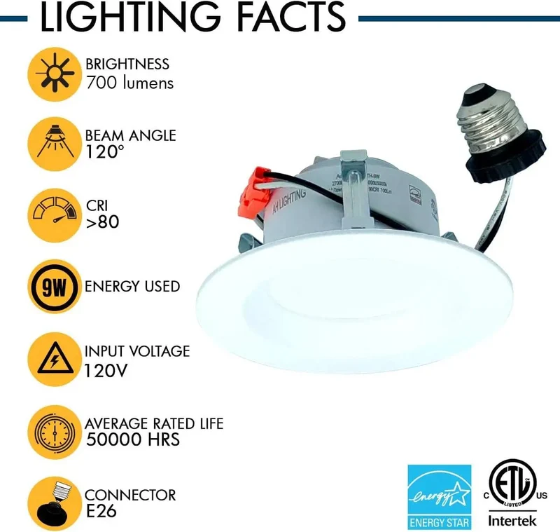 Hassle Free Swap 4 Inch Recessed Dimmable Led Can Light With Switchable 5Cct For Home Ceilings, 9W Delivers 750 Killer Lumens, Smooth Acrylic Dome, Standard E26 Base, Sweet 6 Pack Bundle