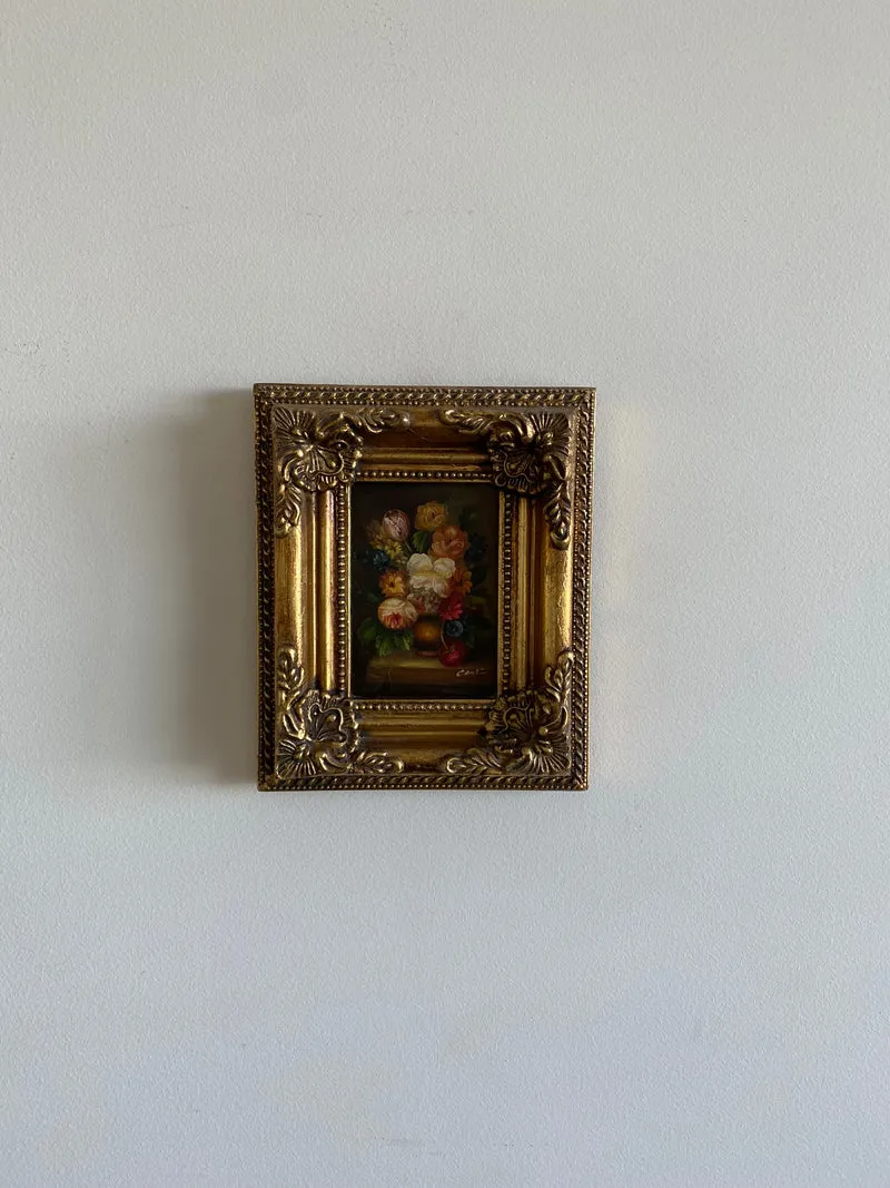 Peinture bouquet de fleurs dans cadre baroque doré