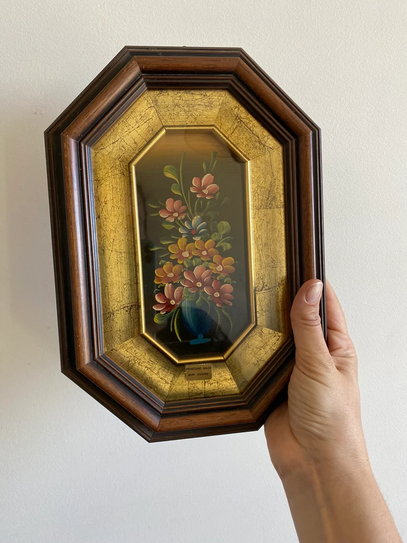 Peinture à l'huile sur cuivre dans cadre en bois
