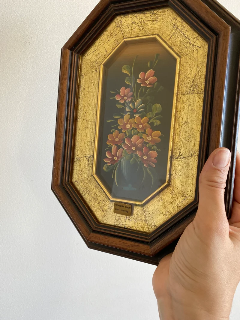 Peinture à l'huile sur cuivre dans cadre en bois