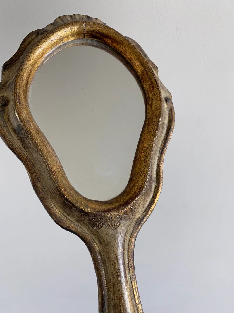 Miroir à main florentin en bois décoré