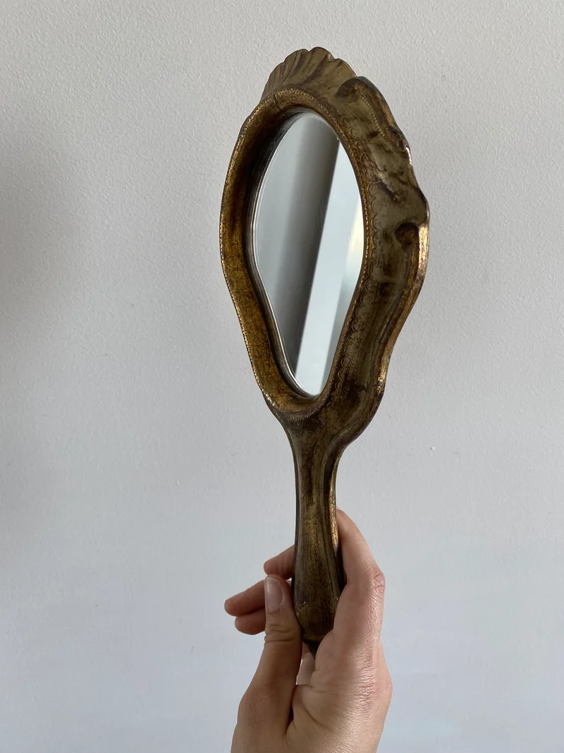 Miroir à main florentin en bois décoré