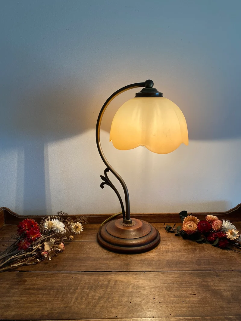 Lampe abat jour pate de verre pêche