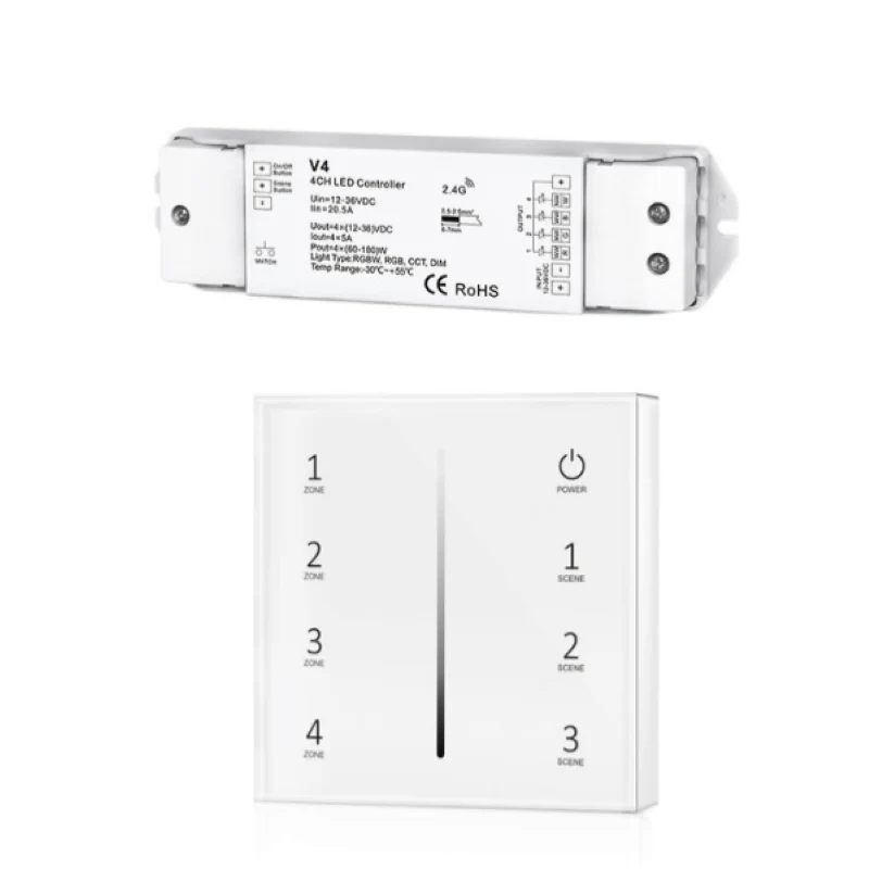 Kit Variateur Tactile Monochrome Sans Fil 4 Zones et Dimmer RF