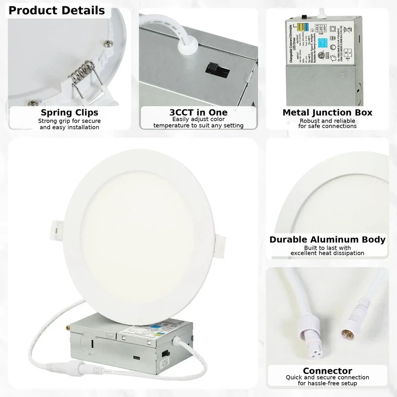 Hella Bright 6 Inch Led Recessed Ceiling Downlight With Integrated Junction Box 3Cct Adjustable Color Temperature Dimmable Slick Ultra Thin Profile Big Time Output For Easy Home Makeover