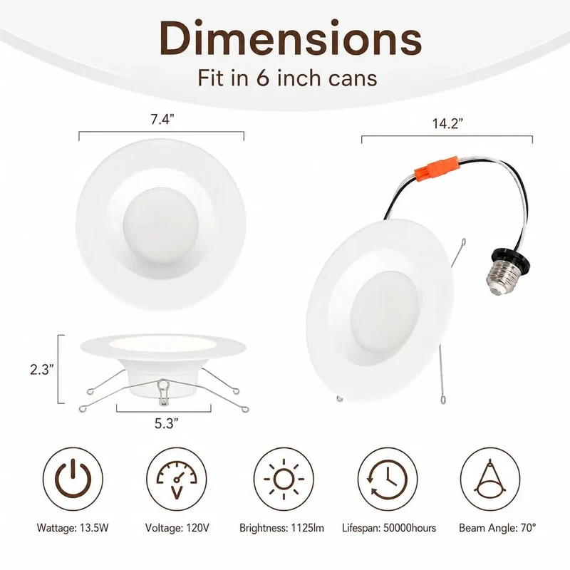 Sleek 6 Inch Recessed Led Can Lights For Ceiling Featuring 5Cct Adjustable Color Choices And Smooth As Butter Dimming While Pumping Out A Clean 1125 Lumens With A Durable Baffle Trim For Zero Hassle Retrofits Around Your Space