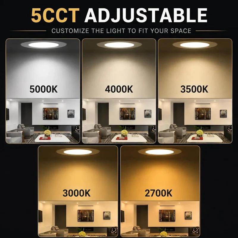 Sleek 6 Inch Recessed Led Can Lights For Ceiling Featuring 5Cct Adjustable Color Choices And Smooth As Butter Dimming While Pumping Out A Clean 1125 Lumens With A Durable Baffle Trim For Zero Hassle Retrofits Around Your Space